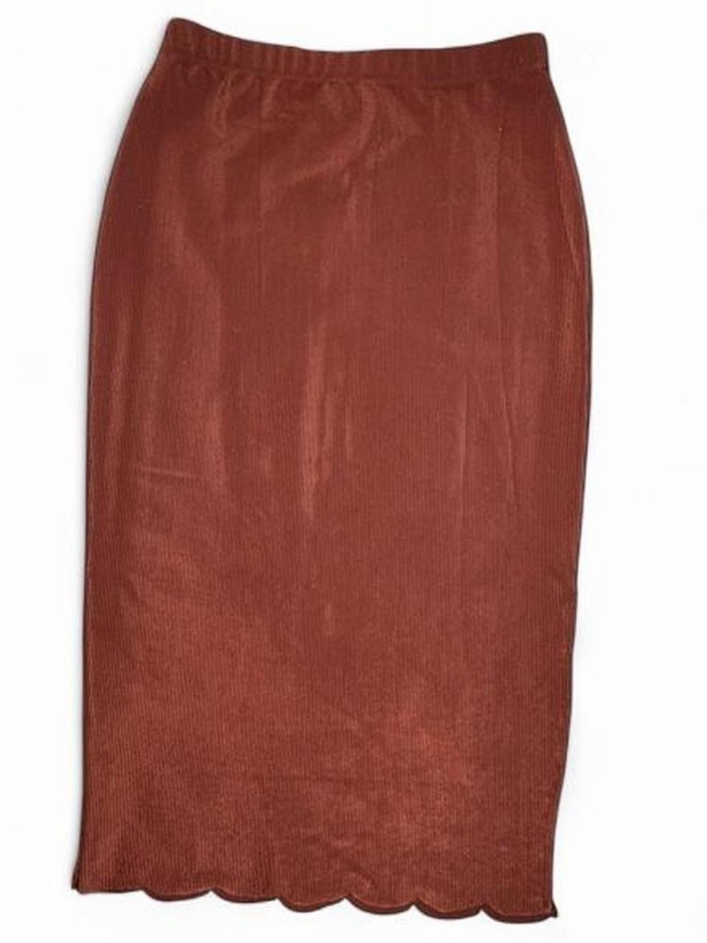 Women's Rust Ribbed Midi Skirt - Elastic Waist